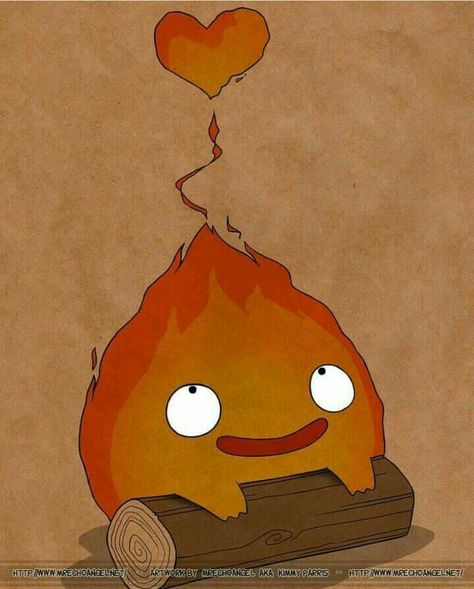 Howls Moving Castle Calcifer Drawing, Gibli Studio Drawing, Cute Ghibli Art, Calcifer Dessin, House Moving Castle, Calcifer Painting, Calcifer Aesthetic, Gibli Studio Wallpaper, Howl's Moving Castle Drawing