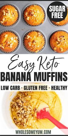 Keto Banana Muffins, Low Carb Banana Muffins, Muffins With Almond Flour, Sugar Free Banana Muffins, Low Carb Banana, Almond Flour Banana Muffins, Keto Banana, Keto Muffin Recipe, Banana Muffins Recipe