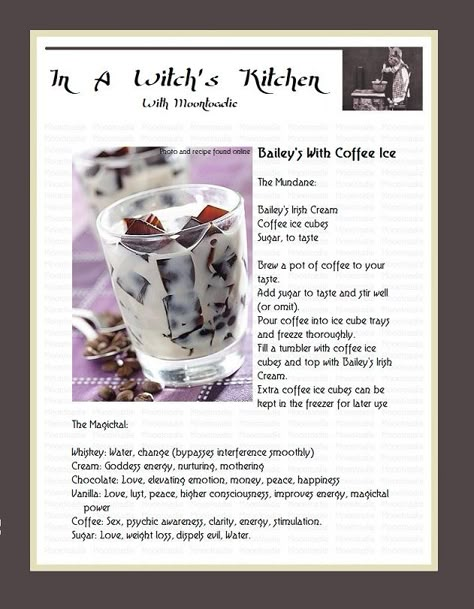 In A Witches Kitchen Recipes, Kitchen Witch Recipes Cooking, Baileys Irish Cream Coffee, Kitchen Witches, Witch Recipes, Witch's Kitchen, Witches Kitchen, Irish Cream Coffee, Witch Kitchen