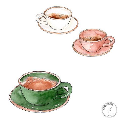 Good Objects, Coffee Cup Drawing, Objects Illustration, Coffee Watercolor, Coffee Cup Art, 3 Coffee, Pretty Coffee, Foodie Art, Coffee Drawing