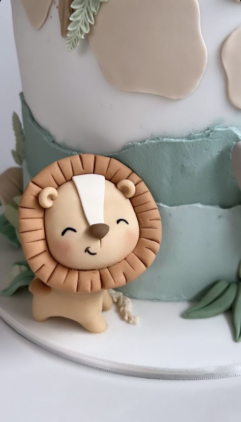 Lion Baby Shower Cake, Jungle Cakes, Lion Baby Shower, Jungle Cake, Fondant Cake Toppers, Fondant Cake, Baby Cake, Baby Shower Cakes, Cake Designs