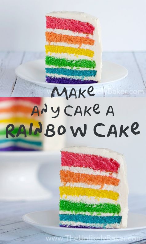 Rainbow Cake Recipe From Scratch, Easy Rainbow Cake Recipe, Rainbow Cake Recipe, Rainbow Layer Cakes, Colours Of The Rainbow, Cake Recipes From Scratch, Rainbow Food, Yellow Cake, Colorful Cakes