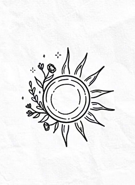 Summer Solstice Tattoo Ideas, Sunset And Flower Tattoo, Sun And Flower Tattoo Simple, Sun And Leaves Tattoo, Rose And Sun Tattoo, Half Sun Half Flower Tattoo, Summer Solstice Tattoo, Sun And Rose Tattoo, Sun And Flowers Tattoo