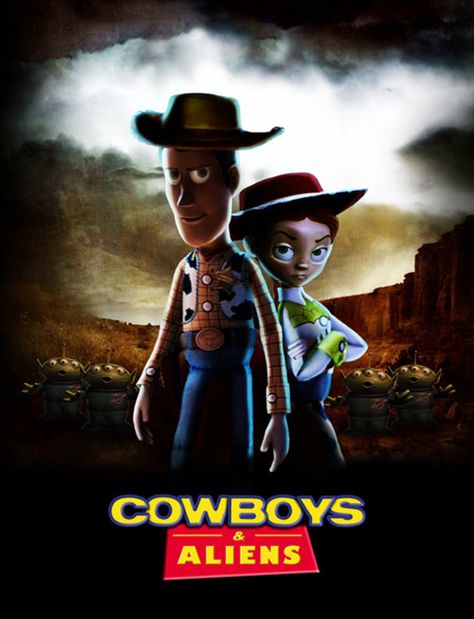 Cowboys and Aliens - Pixar Style. Awesome! Cowboys And Aliens, Disney Mashup, Cowboys & Aliens, Disney Logo, Disney Crossovers, Disney Posters, Disney Fanatic, Disney Facts, Pixar Movies