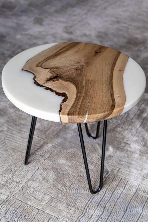 Diy Resin Table, Resin And Wood Diy, Wood Resin Table, Epoxy Wood Table, Wood Table Design, Walnut Side Tables, Round Tables, Epoxy Resin Table, Unique Coffee Table