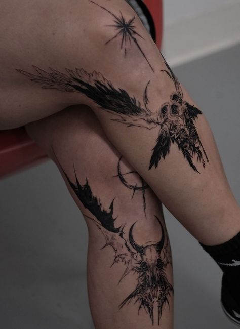 Dark Art Tattoo Mythology, Archaeology Tattoo, Below Knee Tattoo, Animal Tattoos For Men, Emo Tattoos, Wrist Tattoo Cover Up, Full Tattoo, Goth Tattoo, Demon Tattoo