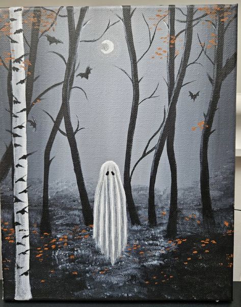 Halloween Canvas Paintings, Halloween Canvas Art, Fall Canvas Painting, Halloween Painting, Spooky Ghost, Halloween Drawings, Art Halloween, Theme Halloween, Autumn Painting