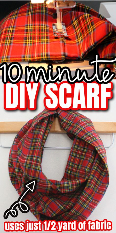 How to make a scarf with 1_2 yard of fabric and 10 minutes. Great sewing project for new beginners. via @raegun Diy Infinity Scarf, Infinity Scarf Tutorial, Scarf Sewing Pattern, Sewing Scarves, Infinity Scarfs, Infinity Scarf Pattern, Scarf Tutorial, Fabric Scarf, Trendy Sewing