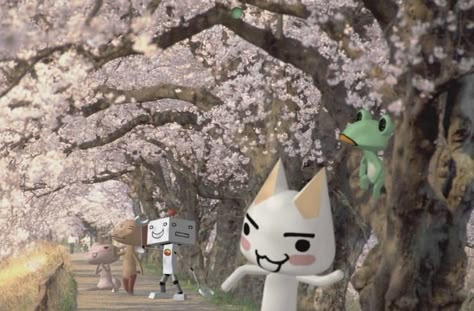 toro inoue & friends taking a walk during cherry blossom season 🌸 Tono Inoue, Toro Aesthetic, Toro Inoue Wallpaper, Toro Wallpaper, Y2k Backgrounds, Sawako Core, Toro Cat, Pink Wallpaper Laptop, Frühling Wallpaper