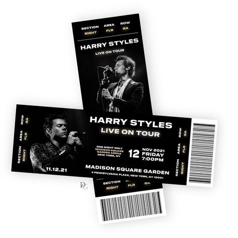 Harry Styles Tickets, Vip Pass Design, Concert Ticket Design, Ticket Design Template, Concert Ticket Template, Music Tickets, Concert Poster Design, Concert Ticket, Harry Styles Concert