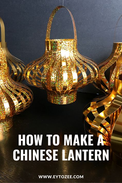 Gold foil Chinese lantern Chinese Decorations Party, Diy Diwali Lanterns, Chinese Lanterns Diy, Chinese Decorations, Chinese Celebrations, Chinese Christmas, Diwali Lantern, Chinese New Year Crafts For Kids, Chinese Party