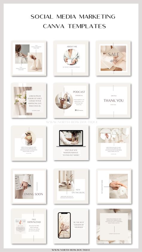 Social Media Marketing Posts Canva Templates for Luxury Brands, Bloggers and Influencers Instagram Boutiques, Instagram Design Layout, Social Media Branding Design, Instagram Template Design, Pinterest Templates, Instagram Layout, Marketing Template, Social Media Branding, Blogger Templates