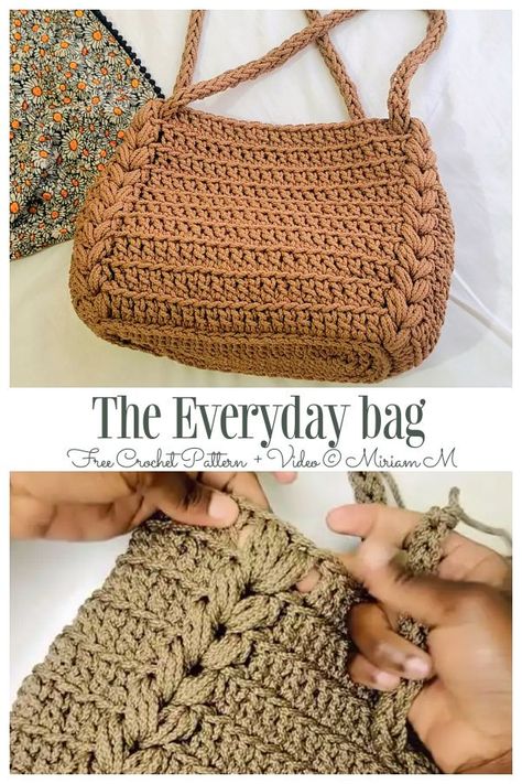 The Everyday Bag Free Crochet Patterns + Video Crochet Duffel Bag Free Pattern, Crochet Diaper Bag Free Pattern, Crochet Patterns Handbags, Cat Crochet Bag Pattern, Crochet Overnight Bag, Cute Bag Crochet Pattern Free, Crochet Macrame Bag Free Pattern, Free Pattern Bag Crochet, Free Crochet Purse Patterns Easy