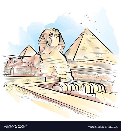 Pyramid Drawing, Sphinx Of Giza, Giza Egypt, Desert Animals, Pyramids Of Giza, Cartoon Drawing, Mandala Coloring Pages, Color Vector, Printed Plates