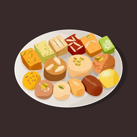 Diwali Sweets Illustration, Mithai Illustration, Indian Sweets Illustration, Indian Sweets Drawing, Foodie Background, Notes Structure, Sweets Packaging Design, Honey Drawing, Diwali Packaging