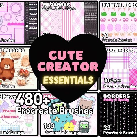 Procreate Creator Essentials Bundle Kawaii Cute Brushes Seamless Background Plaid Arygle Stripes Bujo Lace Borders Game Consoles Bundle Procreate Downloads, Manifesto Design, Best Procreate Brushes, Whimsical Art Journal, Free Procreate, Illustrator Brushes, Procreate Brushes Free, Procreate Tutorial, Free Brush