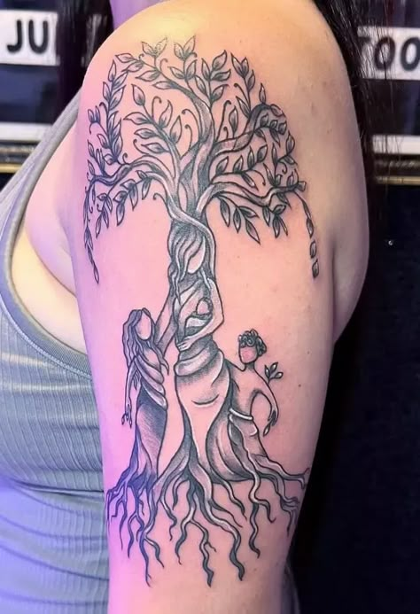 101 Tree Of Life Tattoos – Celebrating The Circle Of Life through Art - Psycho Tats Tattoo Ideas Female Family Tree, Gaia Tree Of Life Tattoo, Tree Flower Tattoo, Mom Tree Tattoo, Women Tree Tattoo, Life Story Tattoo Sleeve, Tree Of Life Mother Tattoo, Tree Of Life Half Sleeve Tattoo, Tree Of Life Arm Tattoo Woman