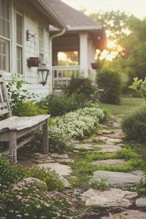 15 Small Front Yard Landscaping Ideas: Transform Your Space with Lush Greenery – Everyday Inspo Farm Front Yard Landscaping, Farmhouse Front Garden Ideas, Open Landscape Design, Midwest Yard Landscaping, Secret Garden Front Yard, Shallow Front Yard Landscaping, Eco Friendly Front Yard Landscaping, Small House Landscaping Front Yard Simple, Small Front Yard No Grass Landscaping Ideas