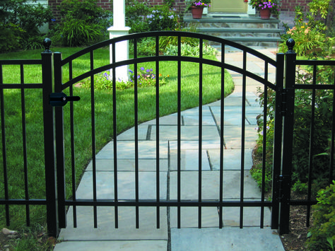 Arched Black Aluminum Gate Arched Gate Fence, Side Yard Gate Wrought Iron, Black Metal Driveway Gate, Arched Metal Gate, Electric Gates Entrance Iron, Aluminum Fence Gate, Metal Fence Gates, Porch Gate, Construction Fence