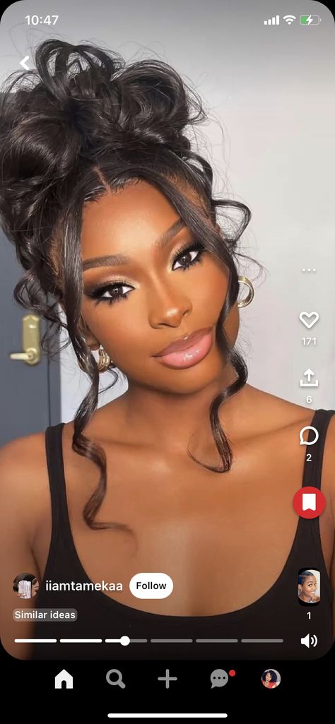 Prom Up Hairstyles Updo, Updo Makeup Looks, Hair Styles For Oval Faces Black Women, Birthday Glam Hair, Wedding Updo African American, Wedding Guest Outfit No Heels, Md Hairstyles Black, Elegant Hair Black Women, Black Hairstyles For Homecoming