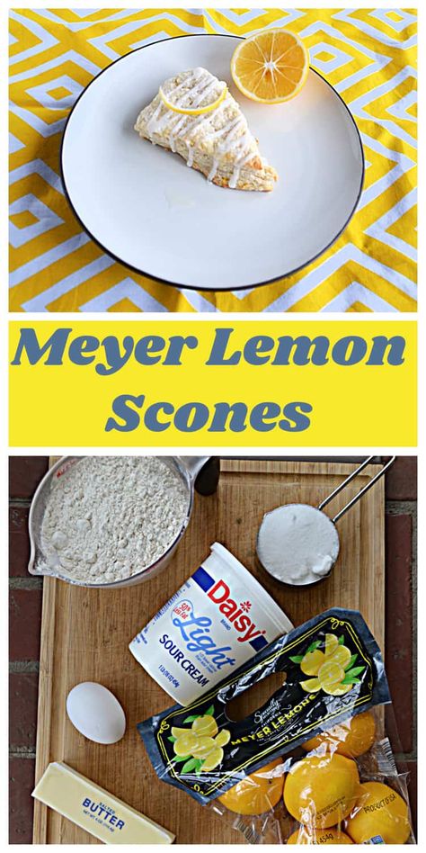 It's easy to make deliciate and buttery Meyer Lemon Scones topped with a bright lemon glaze! #scones #meyerlemons #Sconerecipes | Meyer Lemon Recipe | Breakfast Recipe | Snack Recipes | Scone Recipe | Dessert Recipes | Myers Lemon Recipes, Mayer Lemon Recipes, Lemon Breakfast Recipes, Myer Lemon Recipes, Lemon Dishes, Assorted Breads, Lemon Scones Recipe, Lemon Breakfast, Meyer Lemon Recipes