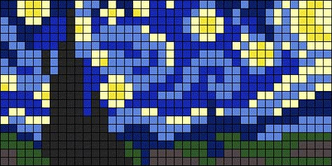 Starry Night Pixel Art Grid, Starry Night Pixel Art 32x32, Starry Night Pixel Art, Cute Alpha Patterns, 16x16 Pixel Art, Art Self Portrait, Self Portrait Painting, Art Keychain, Painting Impressionism