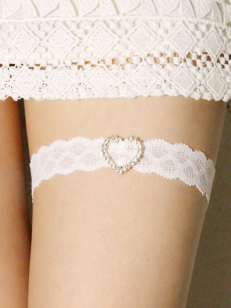 Outfit With Garter, Thigh Jewelry, Transition Dress, White Lace Garter, Rhinestone Garter, Thigh Garter, Elastic Heart, Leg Garters, Bridal Anklet