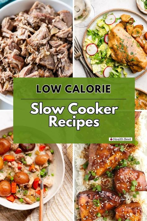 Feed your family healthy, delicious food with these low calorie slow cooker recipes. Little effort but lots of flavor! Healthy Low Cal Crock Pot Recipes, High Volume Low Calorie Crockpot, Low Calorie Easy Meals Slow Cooker, Low Calorie Crockpot Recipes Easy, Low Calorie Fall Crockpot Recipes, Low Calorie Dinner Crockpot, 1.5 Qt Slow Cooker Recipes, Healthy Family Slow Cooker Meals, Healthy Low Calorie Crock Pot Meals