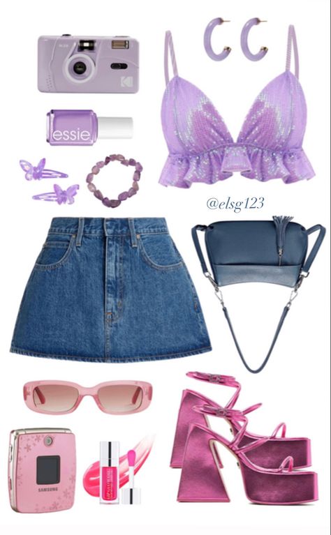 Supré Outfits, Bi Pride Outfit Ideas, Sharpay Aesthetic, Purple Y2k Outfit, Purple Concert Outfit, Blue And Purple Outfit, Bi Pride Outfit, Guts Outfit, Pride Fits