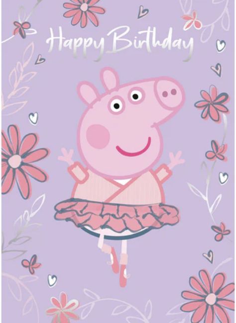 Pig Birthday Card, Pepper Pig, Birthday Cards Images, Unique Birthday Wishes, Peppa Pig Cake, Ballerina Costume, Pink Daisies, Pig Cake, Peppa Pig Birthday