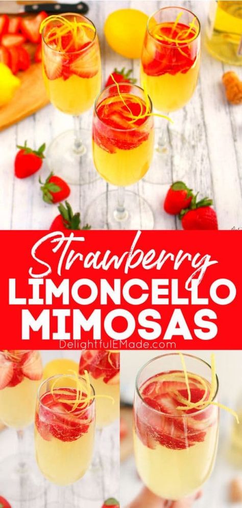 Limoncello Mimosa, Strawberry Mimosa Recipe, Mimosa Party, Coconut Rum Punches, Italian Limoncello, Mimosa Drink, Shower Vibes, Yum Drinks, Strawberry Mimosa