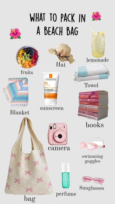 🐚🌺- what to pack for the beach -🌺🐚 What To Pack For A Beach Trip, Beach Packing List For Teenage Girl, Things To Pack For The Beach, What To Take To The Beach, Things To Buy For Summer, Things To Bring To The Beach, Beach Essentials Aesthetic, What To Bring To The Beach, What To Pack For The Beach