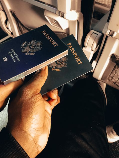 Black Couple Passport Picture, Passport With Boyfriend, Multiple Passports Aesthetic, Couple Passport Picture, Passport Aesthetic Black Woman, Passport Aesthetic Couple, Visition Board, Tourist Poses, Travel Aesthetic Passport