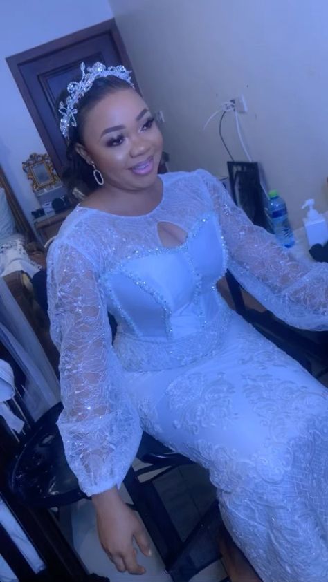 Nana Hemaa’s Instagram post: ��“Baby christening slay🤍🤍🤍… Corset dress @nanahemaaofficial Beaded lace +chantilly lace @houseofperkie Makeup @niineymakeupartistry Belle…” White Lace Dress For Outdooring, White Chantilly Lace Dress, Beaded Lace Dress Styles, Lace Dress For Naming Ceremony, White Long Lace Dress, Modern Elegant Wedding Dress Lace, Beaded Lace Styles, How To Bead A Dress, White Lace Gown Styles