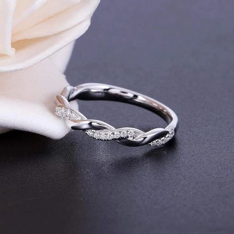 Twist Wedding Band, Pave Wedding Rings, Round Diamonds Wedding Band, Twisted Band Ring, Real Diamond Rings, Fake Diamond, Half Eternity Wedding Band, Twisted Band, White Gold Wedding Rings