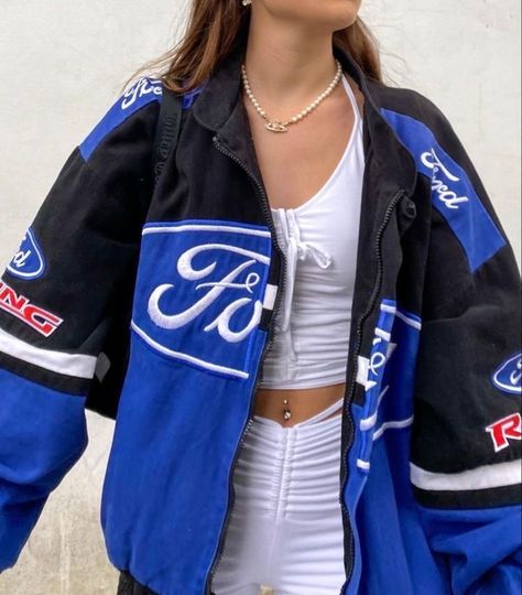 Racer Jacket Outfit, Racing Jacket Outfit, 200k Followers, Nascar Racing Jacket, Jacket Outfit Women, Racer Jacket, Baggy Clothes, Ford Racing, Racing Jacket