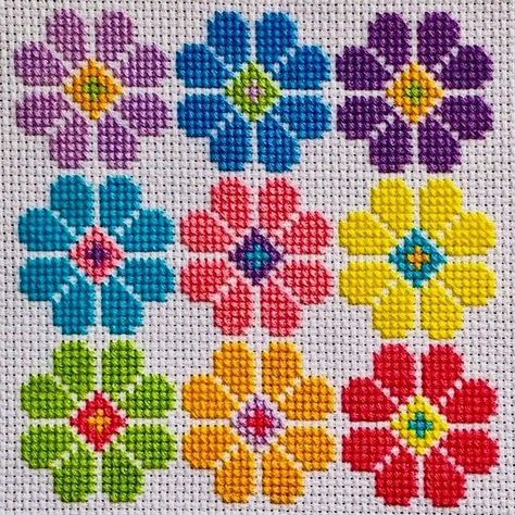 Beginner Cross Stitch Patterns Free, Christian Cross Stitch Patterns, Cross Stitch Sunflower, Stitch Embroidery Design, Colourful Cross Stitch, Christian Cross Stitch, Finished Cross Stitch, Cross Stitch Geometric, Crochet Table Runner Pattern