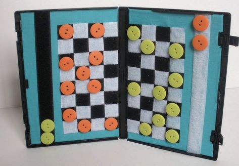 Dvd Case Crafts, Operation Christmas Child Boxes, Dvd Cases, Checkers Board, Checkers Game, Dvd Case, Operation Christmas Child, Travel Games, Camping Crafts