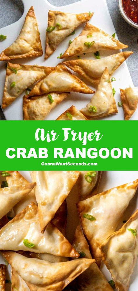 *NEW* If you don't own an air fryer, buy it for this air fryer crab rangoon recipe! They've got a perfectly crisp shell combined with a luscious creamy filling! #AirFryerRecipe #CrabRangoon Crab Rangoon Air Fryer, Easy Crab Rangoon, Air Fryer Crab Rangoon, Homemade Crab Rangoon, Air Fryer Crab, Rangoon Recipe, Crab Rangoon Recipe, Creamy Crab, The Best Air Fryer