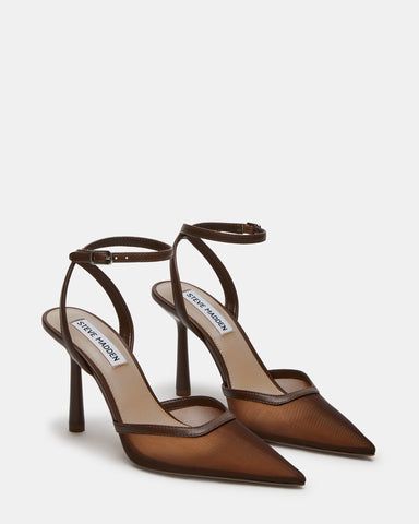 ALLIANCE MESH BROWN Pointed Mules Heels, Modern Heels, Fancy Footwear, Neutral Outfits, Classy Fits, Shoes Heels Classy, Heels Classy, Shoe Inspo, Girly Shoes