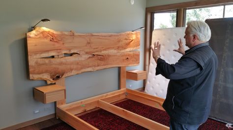 Welcome to Live Edge Design - Remarkable Natural Custom Furniture ... Live Edge Headboard, Live Edge Bed, Live Edge Design, Custom Wood Furniture, Bed Frame Design, Live Edge Furniture, Rustic Bedding, Wood Project, Wood Headboard