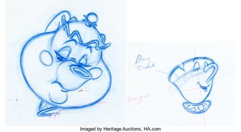 Beauty and the Beast Mrs. Potts and Chip Animation Drawings Group | Lot #99763 | Heritage Auctions Mrs Potts And Chip, Mrs Potts, Group Of 8, Animated Drawings, June 19, The Beast, Animation Art, Beauty And The Beast, Walt Disney