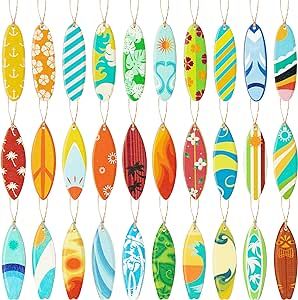 Haooryx 31PCS Summer Surfboard Surfing Hanging Wooden Ornaments Decorations Surf Board Shaped Beach Signs Wood Ornament with String for Home Summer Hawaiian Beach Luau Tropical Party Favors Supply Tropical Party Favors, Surfboard Craft, Summer Surfboard, Coastal Ornament, Vbs Crafts, Hawaiian Beach, Surf Board, Hawaiian Beaches, Tropical Party