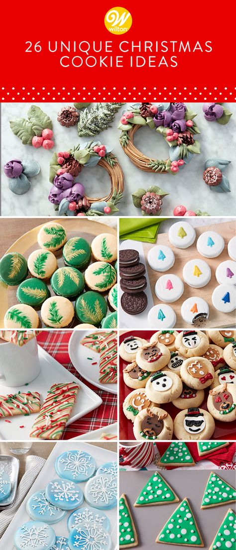 If you think plain sugar cookies are old news and you’re looking for some new inspiration, look no further! We’ve rounded up 26 of our most unique Christmas cookies to spark your imagination. From sandwich cookies to cookie wreaths to macarons, we’ve got something for every taste and skill level. You’ll be proud to share these with your family or set some out for Santa. #wiltoncakes #cookies #cookiedecorating #cookieideas #homemade #baking #christmascookies #christmasbaking #holidaybaking #easy Spiral Cookies Christmas, Christmas Sandwich Cookies Recipes, Sallysbakingaddiction Christmas Cookies, Christmas Cookie Decorating Contest, Pretty Christmas Cookie Recipes, Prettiest Christmas Cookies, Easy Unique Christmas Cookies, Unique Christmas Cookies Recipes, Unique Christmas Treats