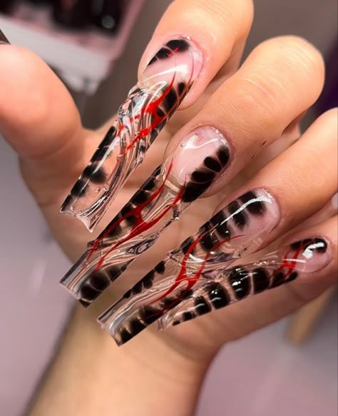 Tooth Gems, Red Theme, Tap Tap, Edgy Nails, Grunge Nails, Glow Nails, Exotic Nails, Unique Acrylic Nails, Spotify Apple