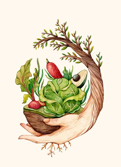 Food Sustainability, Healthy Food Art, Food Art Painting, Arte Yoga, Vegetable Illustration, Food Illustration Art, Farm Logo, Poster Drawing, Art Et Illustration