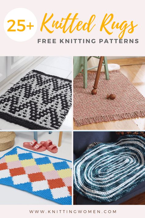 27 Free Knitted Rug Patterns to Style Up Your Home | Knitting Women Knit Rug Pattern, Knit Placemats, Knit Coasters, Diy Macrame Projects, Knit Home Decor, Knitted Rug, Knit Coaster, Blankets Knit, Knit Rug