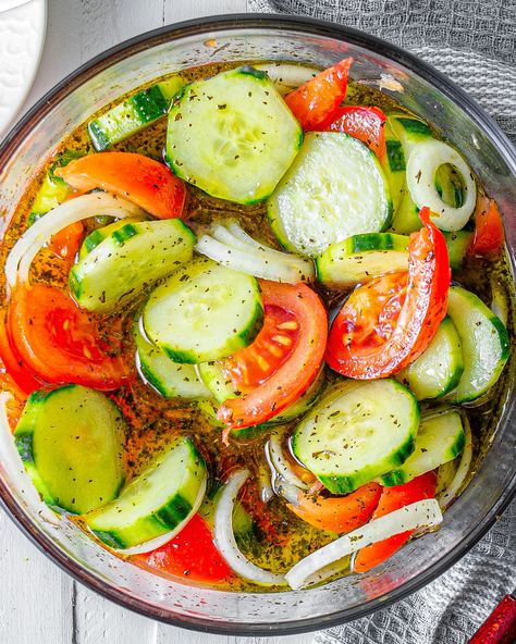 Cucumber Salad Creamy, Cucumber Salad With Mayo, Marinated Cucumbers Onions And Tomatoes, Cucumbers Onions And Tomatoes, Pickled Cucumbers And Onions, Asian Cucumber Salad Recipe, Tomato And Onion Salad, Onions And Tomatoes, Marinated Cucumbers