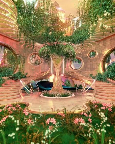 these are the stairs to our bedrooms in headspace Blake Kathryn, Dreamscape Architecture, Arts Stream, Waiting Rooms, Retro Futurism, Fantasy Landscape, Garden Party, Aesthetic Wallpapers, Beautiful Places