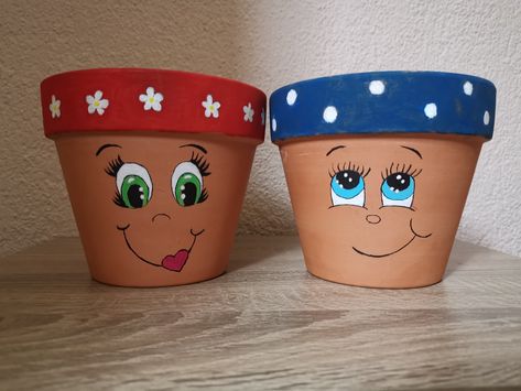 Pot Decoration With Clay, Clay Flower Pots Ideas, Painted Pots Terracotta, Clay Pot Faces, Pots With Faces, Plant Pots Crafts, Terra Cotta Pot Crafts Diy, Clay Pot Projects, Flower Pot People